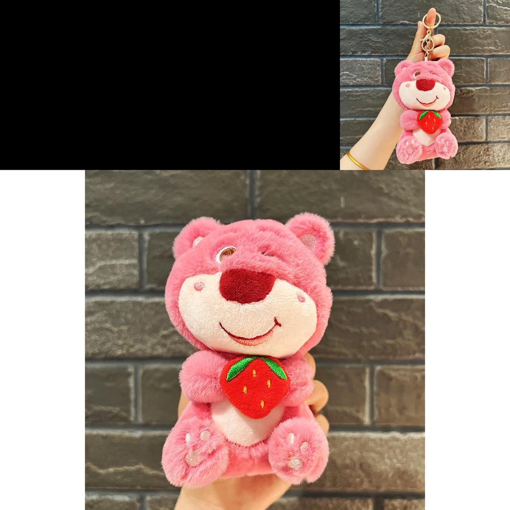 Gantungan Kunci Strawberry Bear Mewah Pendek Menggemaskan Untuk Dan Ransel