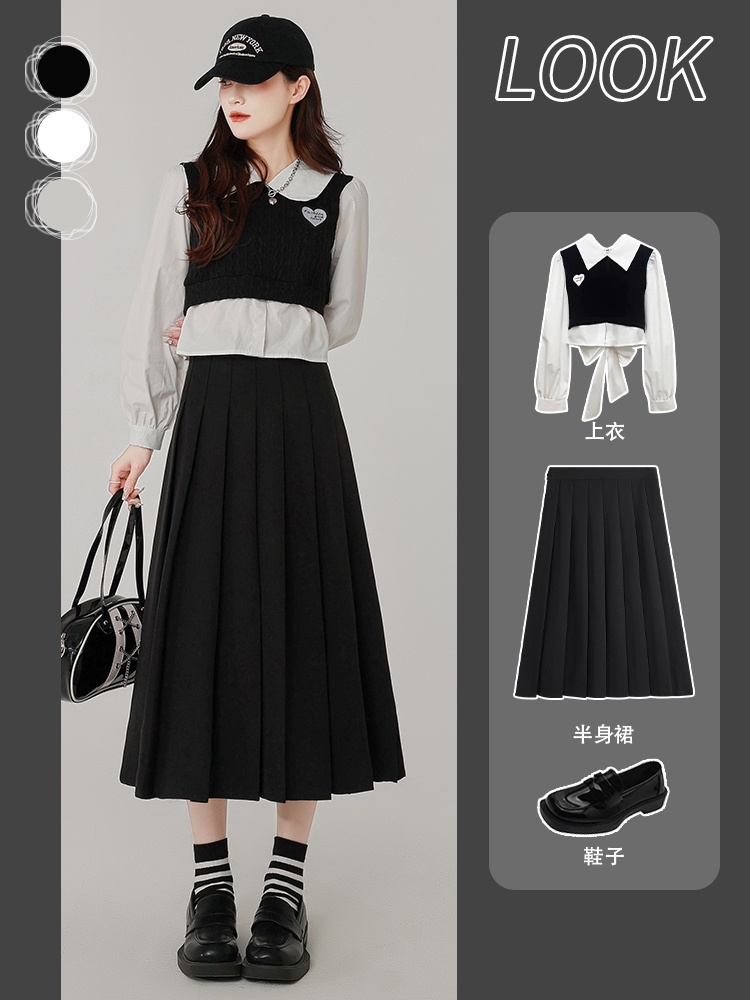 rok hitam, rok setengah panjang, rok wanita setengah panjang musim semi musim semi rok A-baris baru,