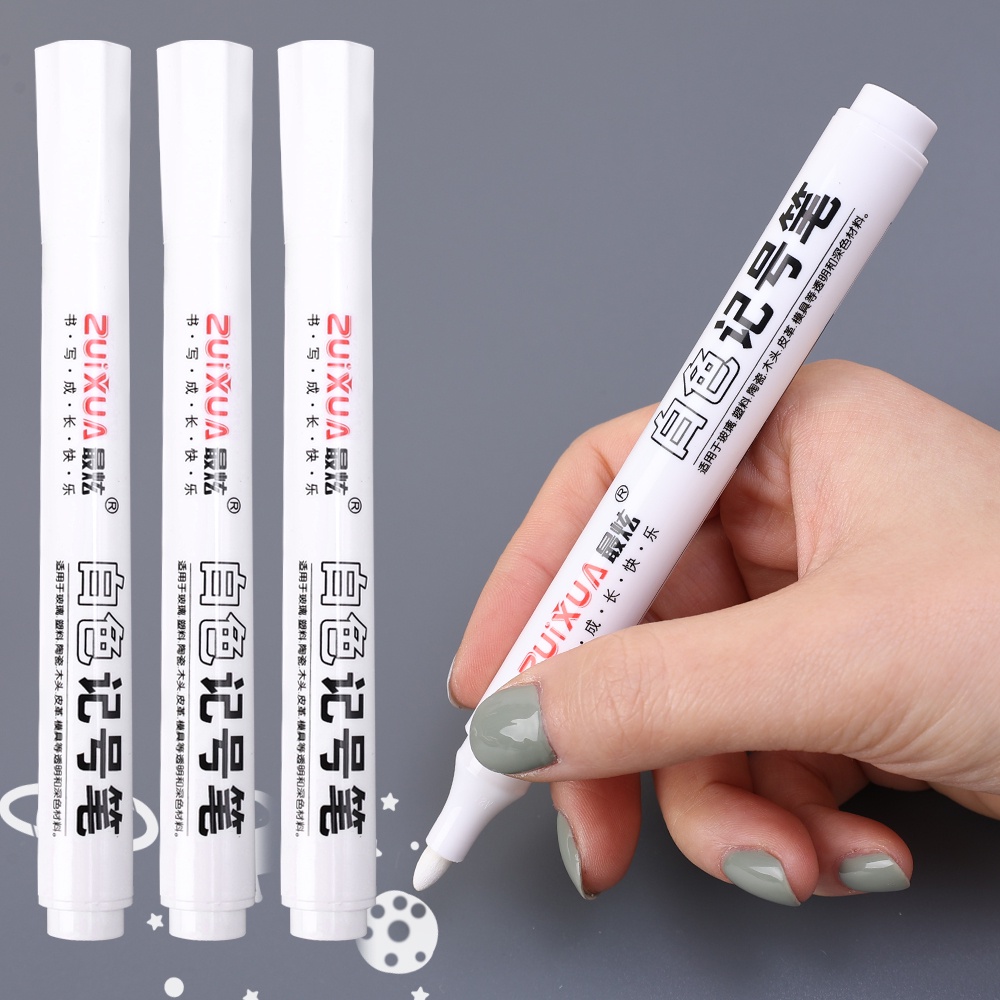 1pc 2mm Tahan Air Putih Gel Pen White Marker Berminyak Permanen Tulisan Pulpen Highlight Pulpen DIY Graffiti Sketsa Penanda Alat Tulis Siswa Sekolah Perlengkapan Kantor