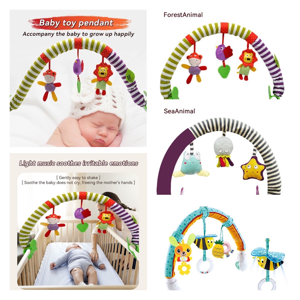 Animal Ocean Rainbow Bed Clip Hanging Bell Rattle Untuk Stroller Bayi Cocok Untuk Perkembangan Sensori!