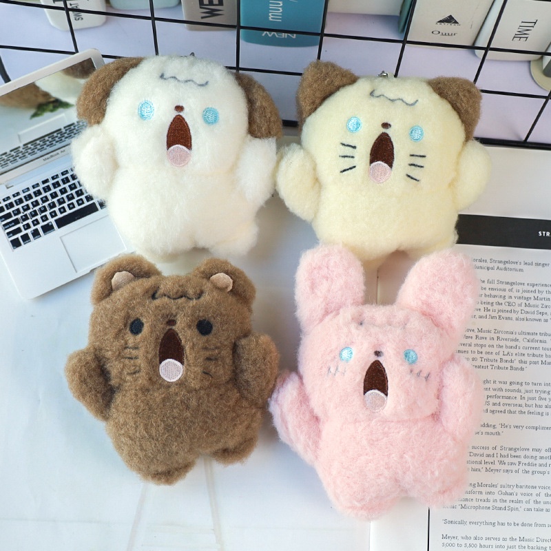 Lucu Screaming Puppy Plush Keychain Kartun Boneka Liontin Korea Ins Style