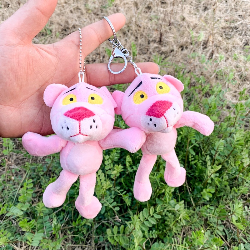 Gantungan Kunci Mobil Mewah Pink Panther, Pesona Lucu Dengan Bulu Berbulu Pendek, Hiasan Ransel Leopard Mischievous