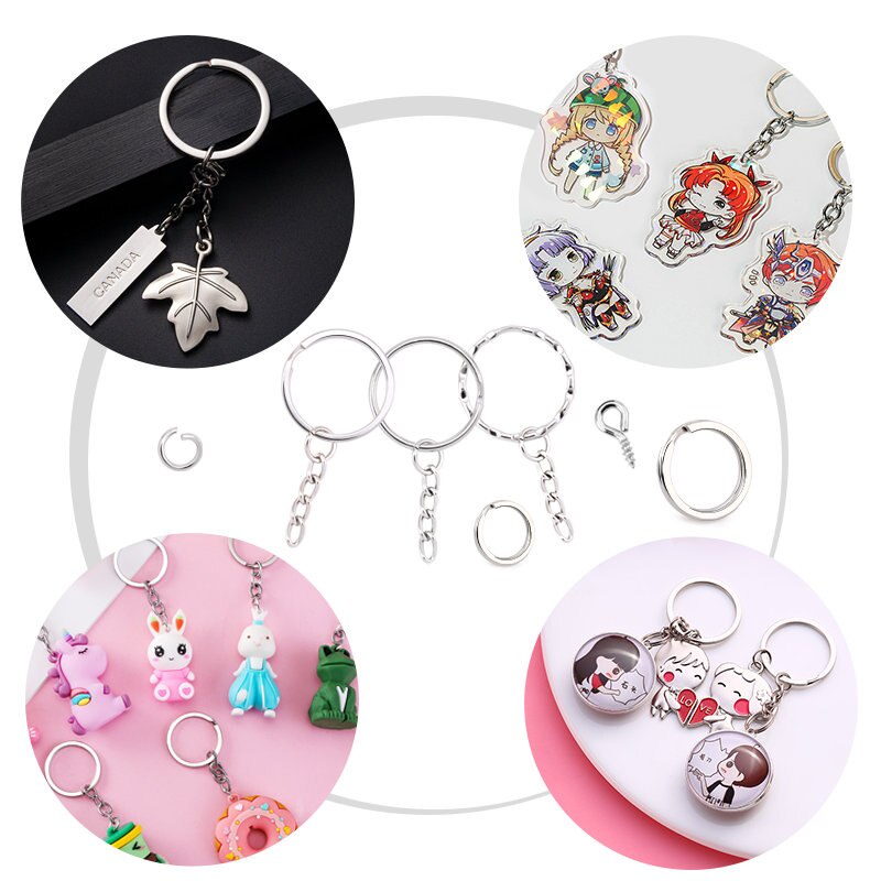 Top Quality Metal Key Chain Set Bulat Split Ring Kunci Mobil Dekorasi Untuk Pria Wanita Hadiah Gantungan Kunci Membuat Perhiasan Finding DIY