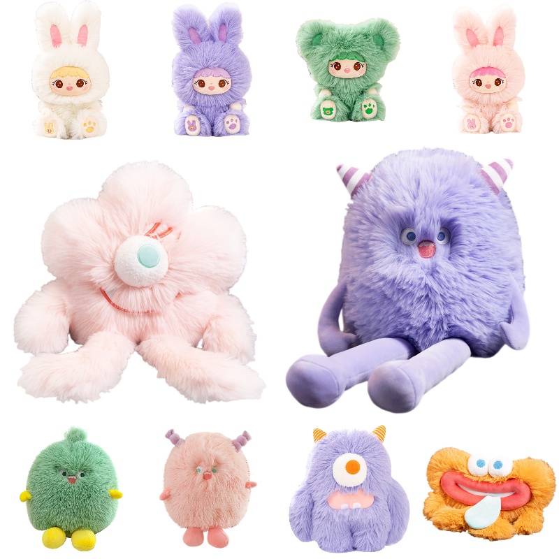 Monster Plushie Berkaki Panjang Cucu Kecil Dengan Bulu Warna Warni