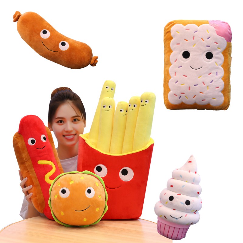 Faux Food Plushies Hamburger Fries Dan Ice Cream Cocok Untuk Playtime