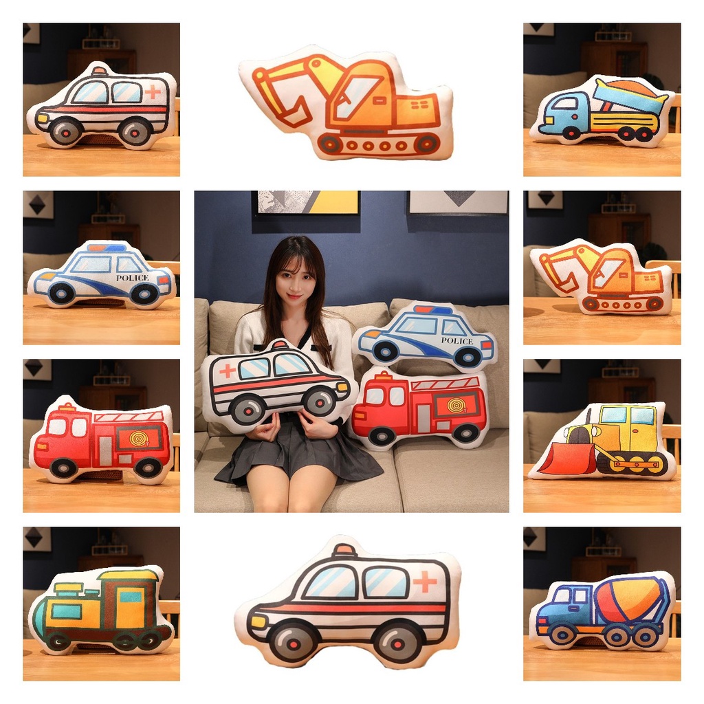 Mainan Plush Bantal Kartun Lucu Mobil Untuk Anak Termasuk Truk Pemadam Kebakaran Mobil Polisi Dan