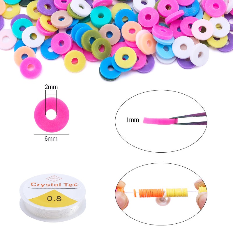 15slots 6mm Flat Polymer Clay Beads DIY Jewelry Marking Beads Set Dengan Liontin Charms Untuk Membuat Perhiasan DIY Gelang Kalung