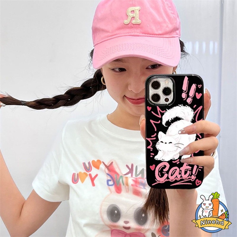 Ins Style Cute Cat Graffiti Phone Case Kompatibel Untuk iPhone 14 13 12 11 Pro Max X Xr Xs Max 8 7 6 6s Plus SE 2020kotak Ultra Tipis Glossy Silikon Shockproof Cover Pelindung