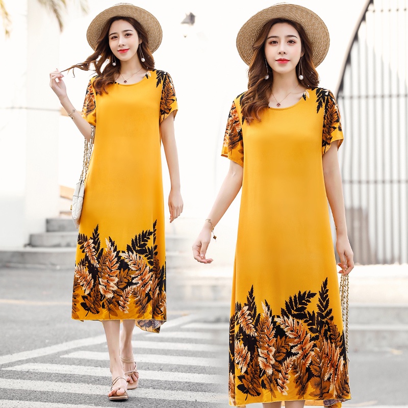 DRESS Pakaian Hari Ibu, pakaian sutra kapas, modus dan mulia, usia tengah dan orang tua, lengan pend