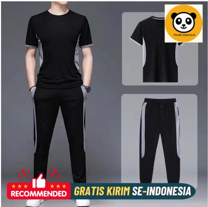 Pakaian Olahraga Pria Men's Cool Two Piece Set Soft and Elastic Thin Quick Drying Summer Trendy Capr