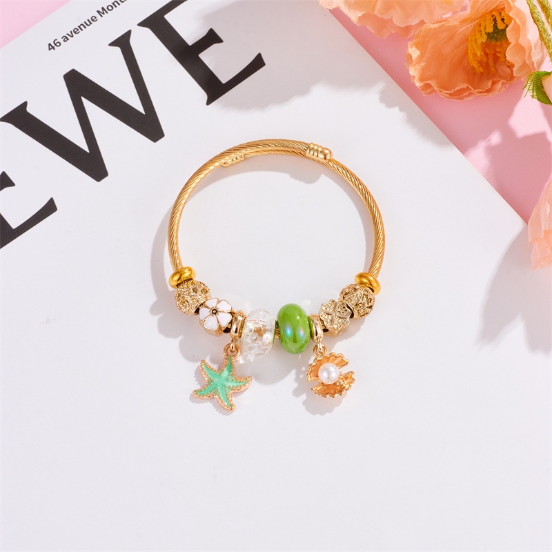 Xiaoboacc Gelang Emas Anti Karat Untuk Wanita Fashion Bintang Laut Open Beads Bangles