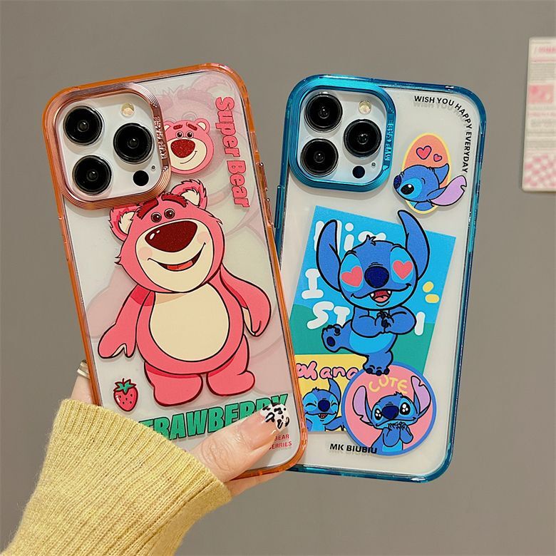 IPHONE Casing Ponsel Desain Kartun Stitzer Beruang Strawberry Electroplated Warna-Warni Kompatibel Dengan Iphone12 13 14 11 Pro Max Fdrt