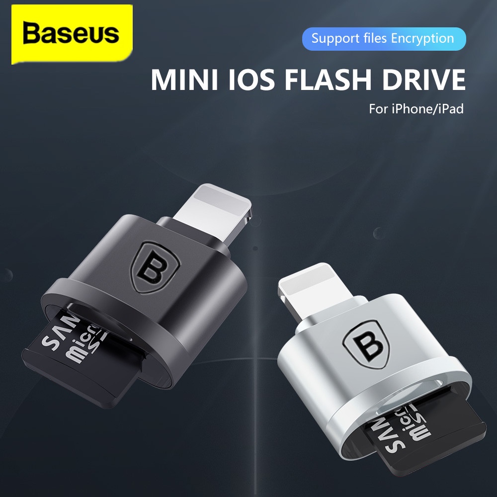 Baseus Adaptor Card Reader Mini Micro SD TF 8Pin OTG Pembaca Kartu Memori Untuk iPhone - 24h Kapal