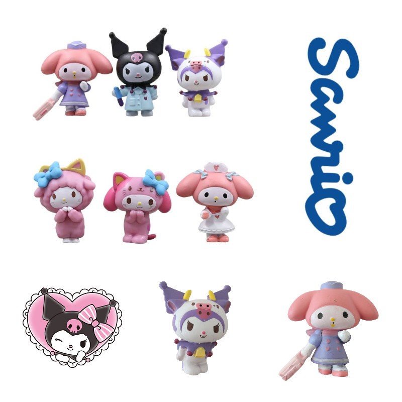 Set 6boneka Sanrio Melody Dan Kuromi Pvc Lucu Dengan Outfit Profesional Dan Hiasan Meja