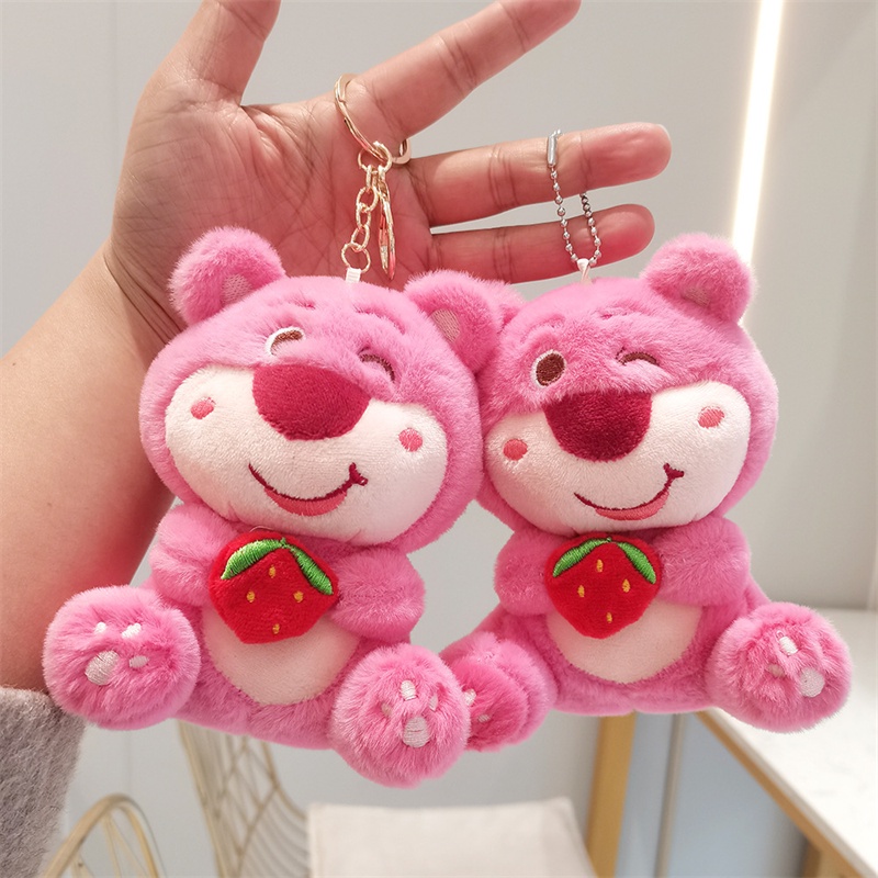 Gantungan Kunci Strawberry Bear Mewah Pendek Menggemaskan Untuk Dan Ransel