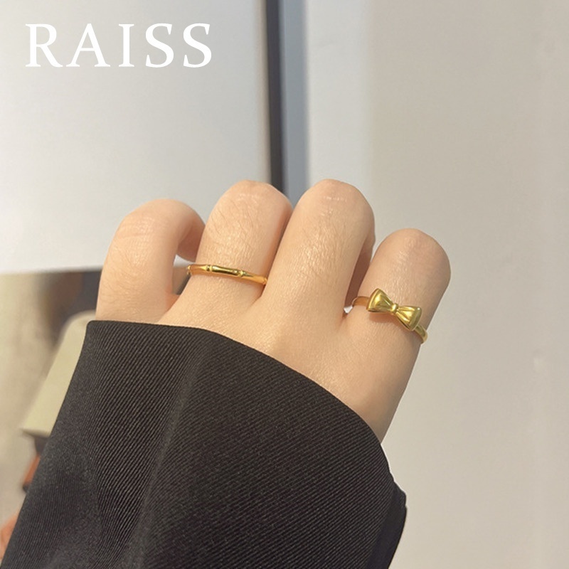 Cincin Titanium Pita Pendek Gold Cincin Emas Busur Titanium Wanita Gold Anti Karat Emas 18K Dewasa Couple Ring Tidak Luntur Aksesoris Logam