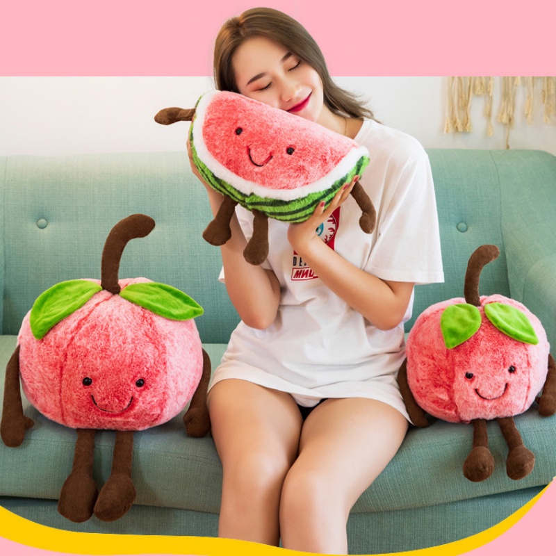 Mainan Plush Cherry Dan Semangka Menggemaskan Bantal Berbentuk Buah Lucu Untuk Anak-Anak Dan Dewasa Untuk Merayap