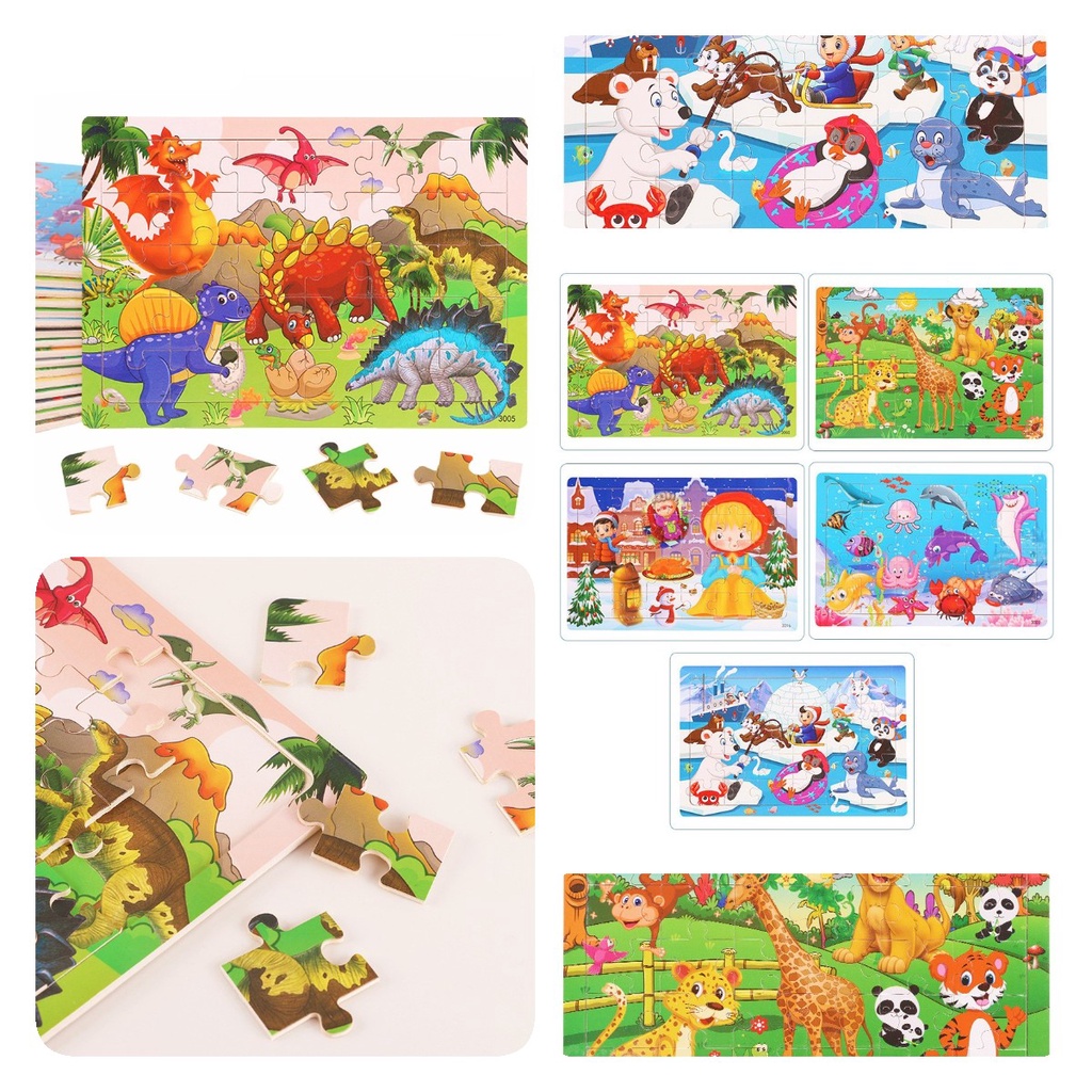 Set Puzzle 3d Lucu Dan Edukasi Isi 30buah Untuk Merakit Kartun Dinosaurus Dan Hewan