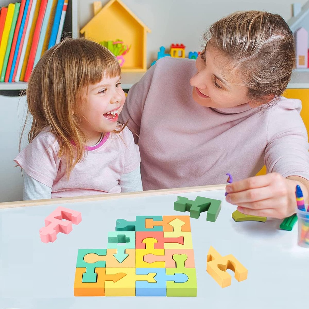 Dc 16-piece Shape-matching Puzzle Blocks Untuk Anak-Anak Mendorong Kreativitas Dan Solusi Masalah