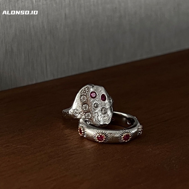 Aksesoris Cincin Pembukaan Tekstur Zirkon Tidak Teratur Sederhana Retro Harajuku