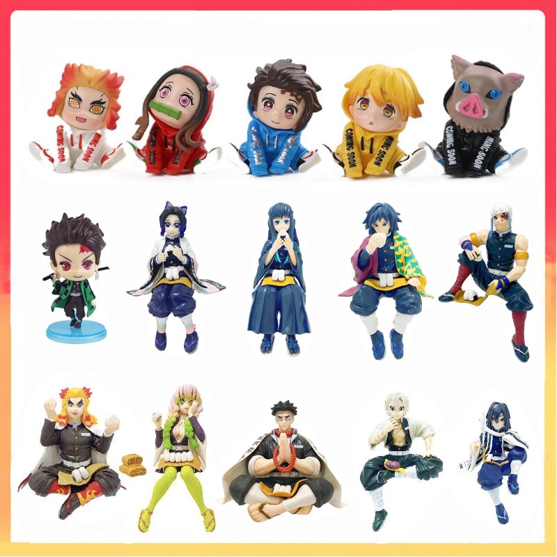 5 Pcs Demon Slayer Action Figure Mainan Model Anime Kartun Duduk Pose Hadiah Set