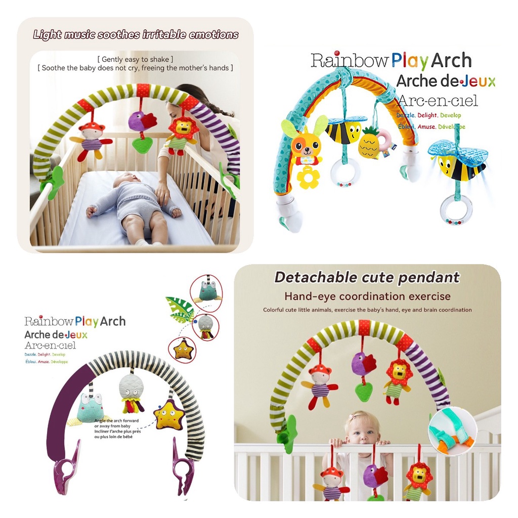 Animal Ocean Rainbow Bed Clip Hanging Bell Rattle Untuk Stroller Bayi Cocok Untuk Perkembangan Sensori!