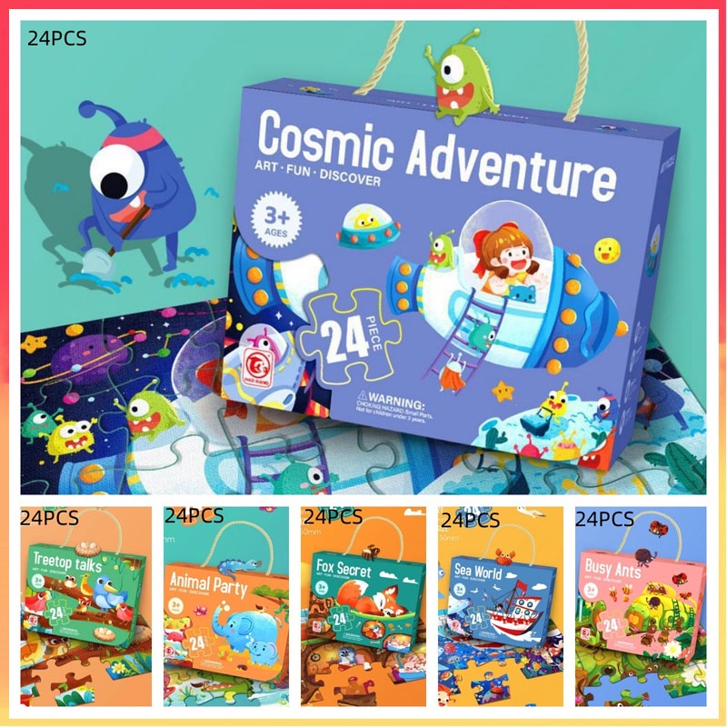 Anak 24PCS Puzzle Flat Tema Treetop Cosmic Hewan Laut DIY Mainan Edukasi