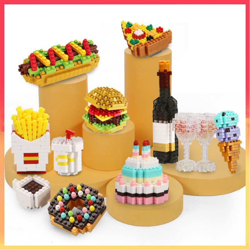 Fries burger Fast Food building block DIY Puzzle Mainan Perakitan Pendidikan