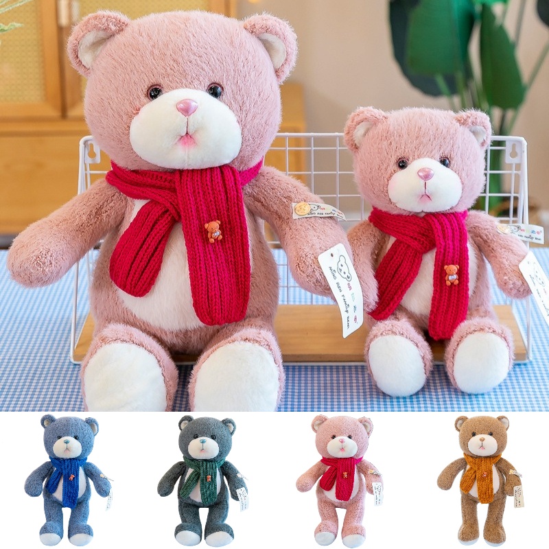 Fluffy Malt Bear Stuffed Animal Dengan Syal Hadiah Ideal Untuk Anak Perempuan Dan Anak