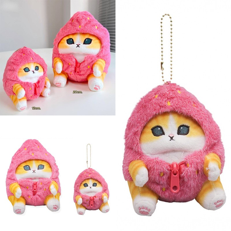 Liontin Boneka Cosplay Strawberry Mainan Mewah Kucing Lembut Dan Nyaman Untuk Dekorasi Rumah