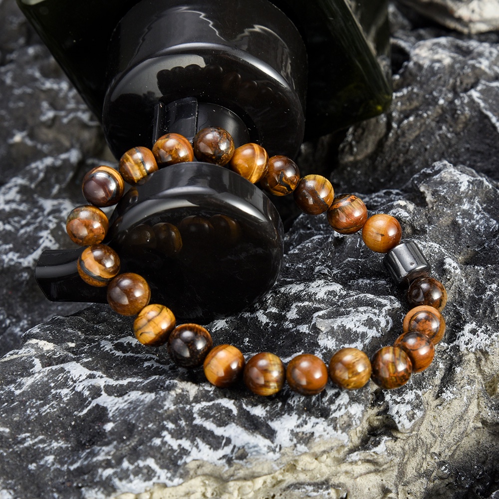 Manik-manik Tiger Eyes Batu Hitam/Fashion Retro Trend Gelang/Perhiasan Batu Vulkanik Tali Tangan Untuk Wanita Pria