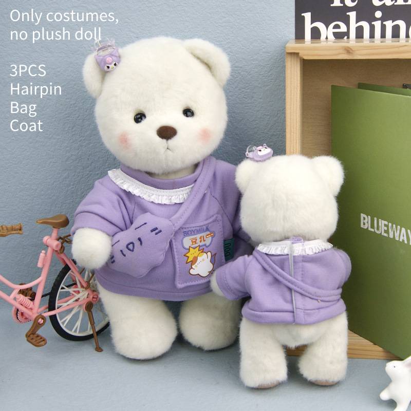 Boneka Beruang Berkualitas Tinggi Outfit Ungu Dengan Klip Rambut Crossbody