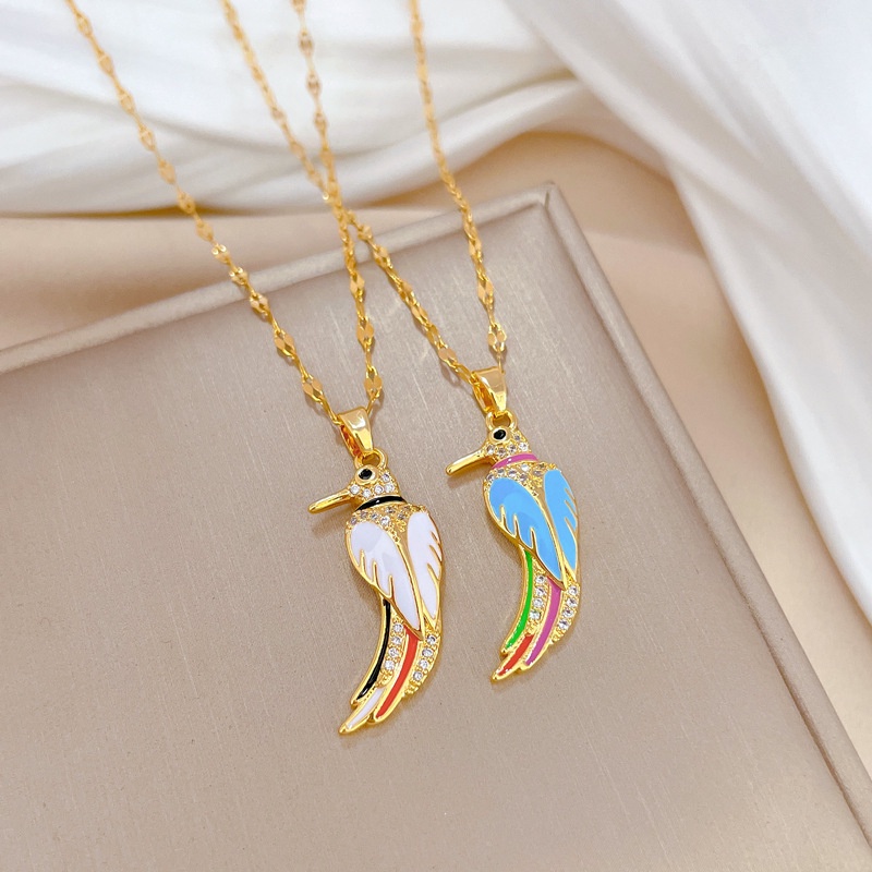 Xiaoboacc Titanium Steel Tetes Minyak Zirkon Woodpecker Pesta Weddding Rantai Klavikula Kalung Untuk Wanita