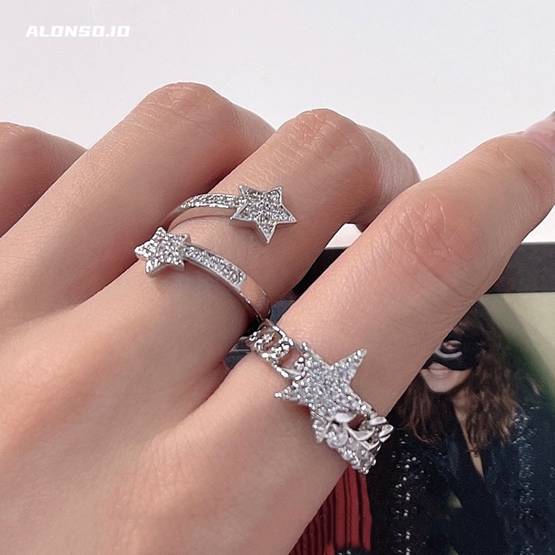 Cincin Bintang Zirkon Aksesoris Kepribadian Mewah Ringan Harajuku