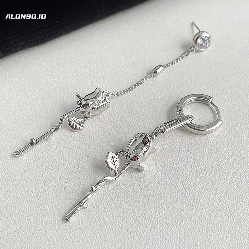 Aksesoris Anting Mawar Fashion Asimetris Gelap