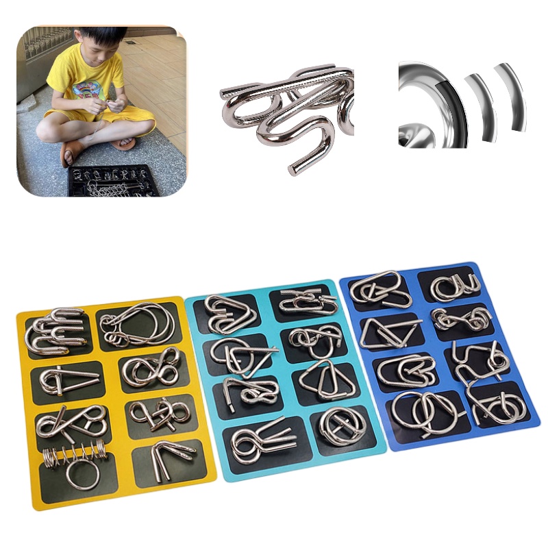 Lu Ban Lock Challenge Nine Linked Rings Puzzle Set, Meningkatkan Kecakapan Kognitif, Delapan Piece Metal Set, Halus Dan Tahan Lama