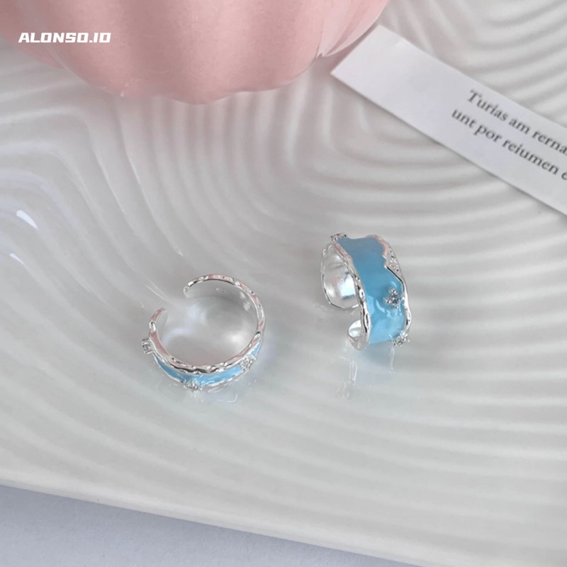 Cincin Biru Langit Aksesoris Pasangan Pasang Cahaya Mewah Sederhana Fashion