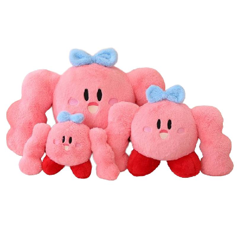 Plushie Dengan Mangkok Dan Otot Kirby Boneka Binatang Pink Mewah Pendek