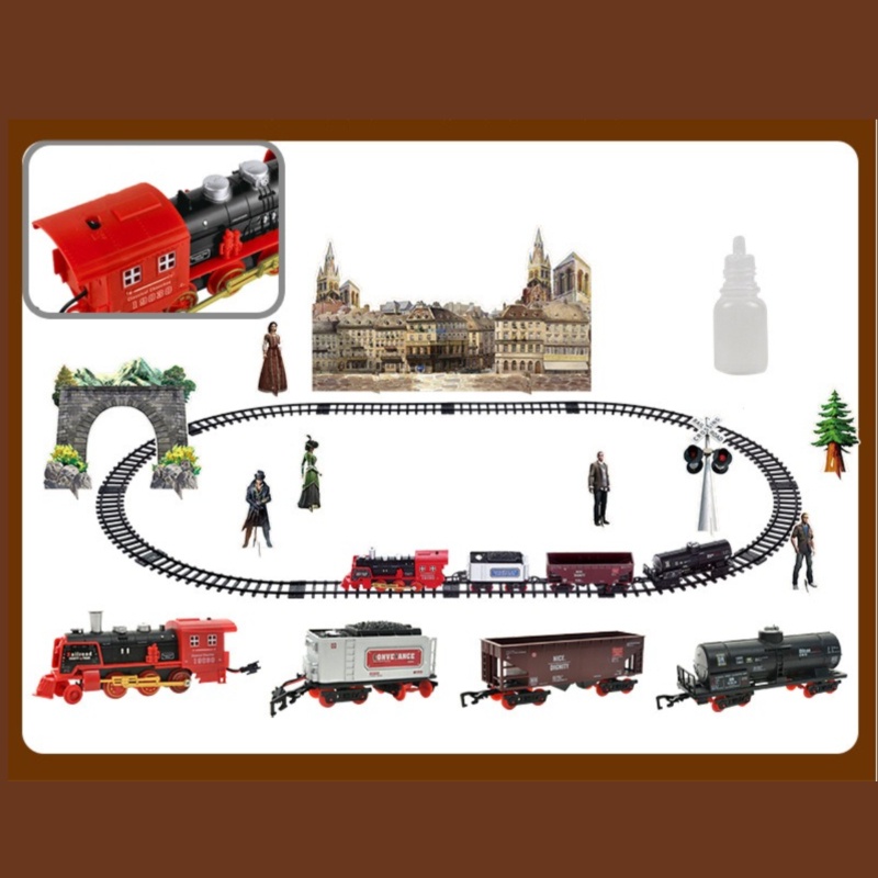 Set Kereta Smoke-belching Dengan Remote Control Nirkabel Mainan Vintage Untuk Anak