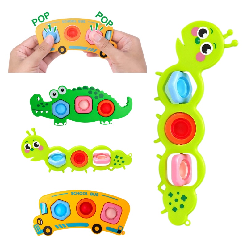 Mainan Bubble Pop Menghibur Set Buaya, Ulat, Dan Bus Sekolah