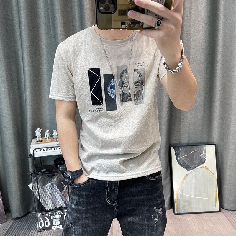 KAOS KEREN PRIA Tian Si Cotton Hemp Short Sleeve T-shirt Men's Summer New Half Sleeve Cotton T Men's