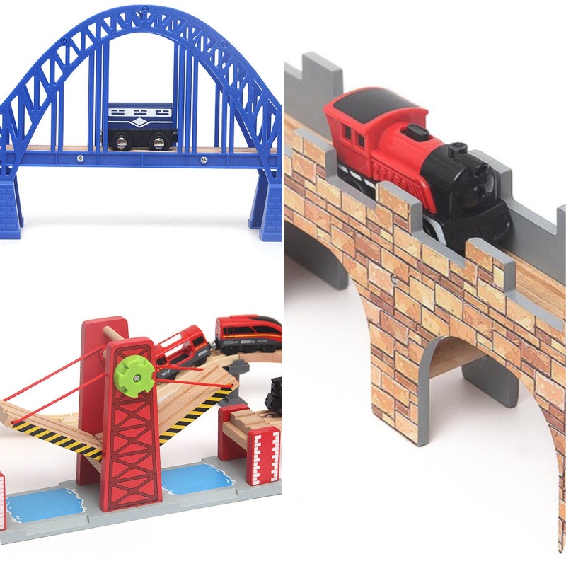 Track Kayu Jembatan Kereta Api Bangunan Blok Aksesoris Mobil Mainan Edukasi Anak