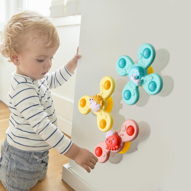 Suction Cup Spinning Toy Mainan Mandi Bayi Lucu Meja Makan Dan Kursi Anak Ujung Jari Spinning Top Windmill Toys