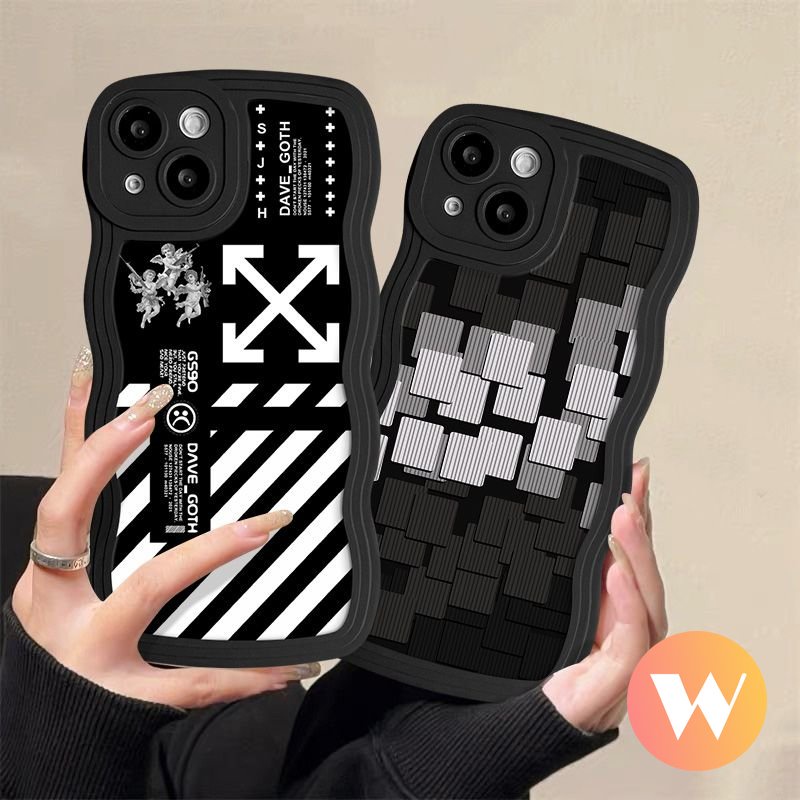 Casing Kisi Mosaik Seni Tepi Bergelombang Lembut Untuk Redmi 10C 9A 910a 10 9C A1+ A2+9T 12C Redmi Note 9 Pro 11s 10s 9s 810 11 POCO M3 X3 NFC Pro Mi 11T Pro Merek Trendi O.f.f-sarung Putih