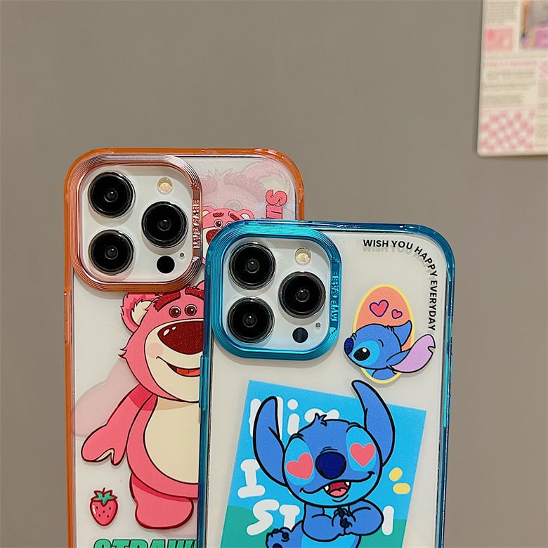 IPHONE Casing Ponsel Desain Kartun Stitzer Beruang Strawberry Electroplated Warna-Warni Kompatibel Dengan Iphone12 13 14 11 Pro Max Fdrt