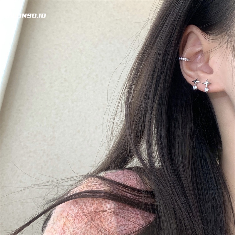 Anting Enam Potong Cinta Pink Aksesoris Temperamen Versi Korea