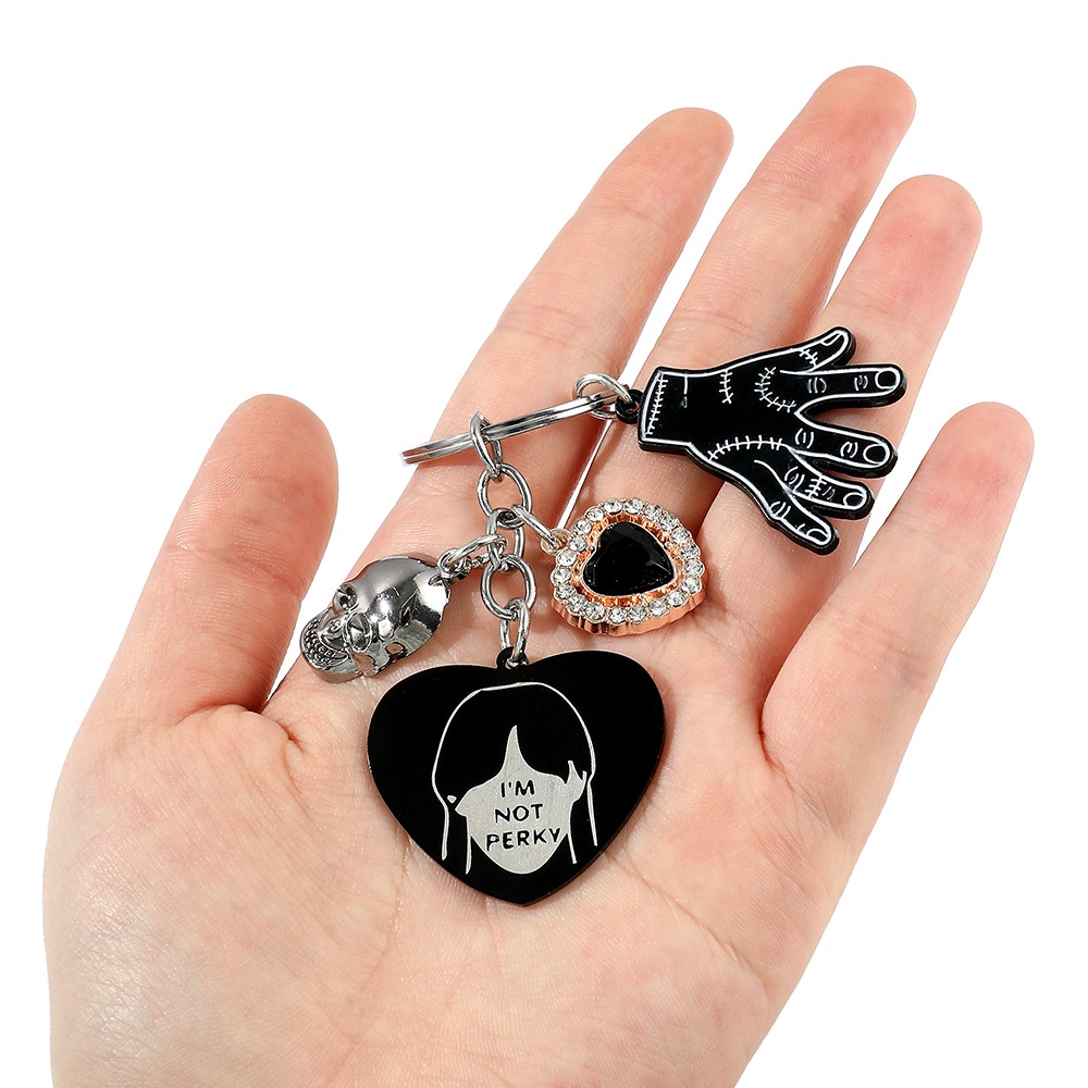 The Addams Family Wednesday Fan Keychain Gantungan Kunci Liontin Hitam Zinc Alloy