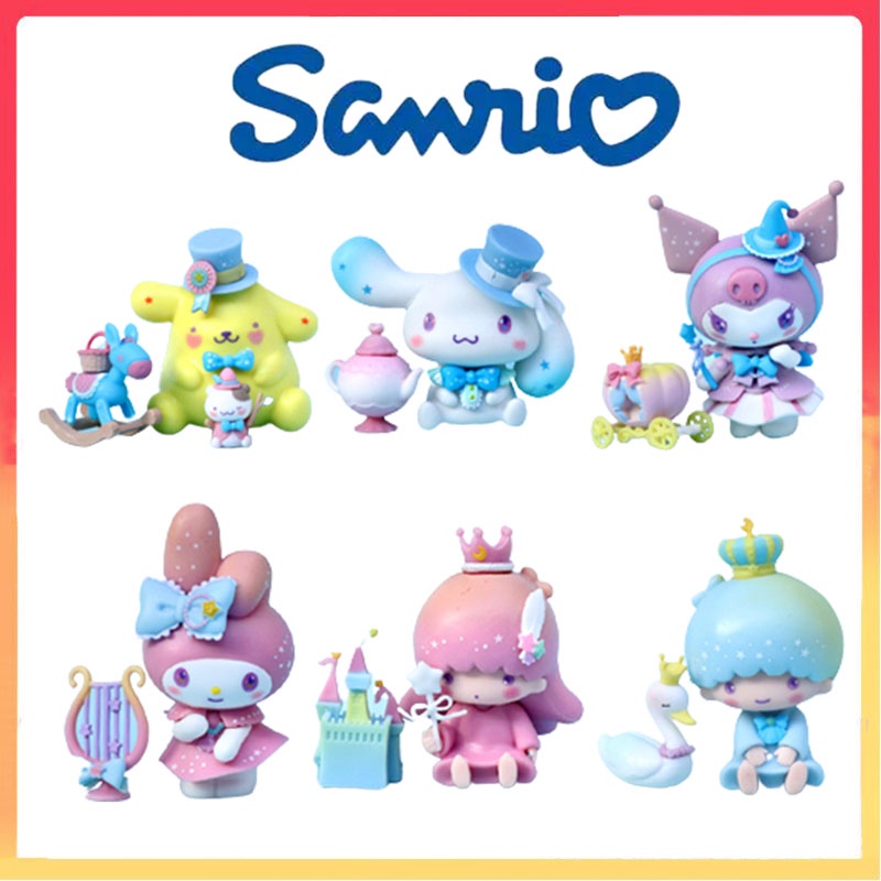 Sanrio 6pcs Cinnamoroll Kuromi Melody Figure Model Mainan Dekorasi Rumah Hadiah Ulang Tahun