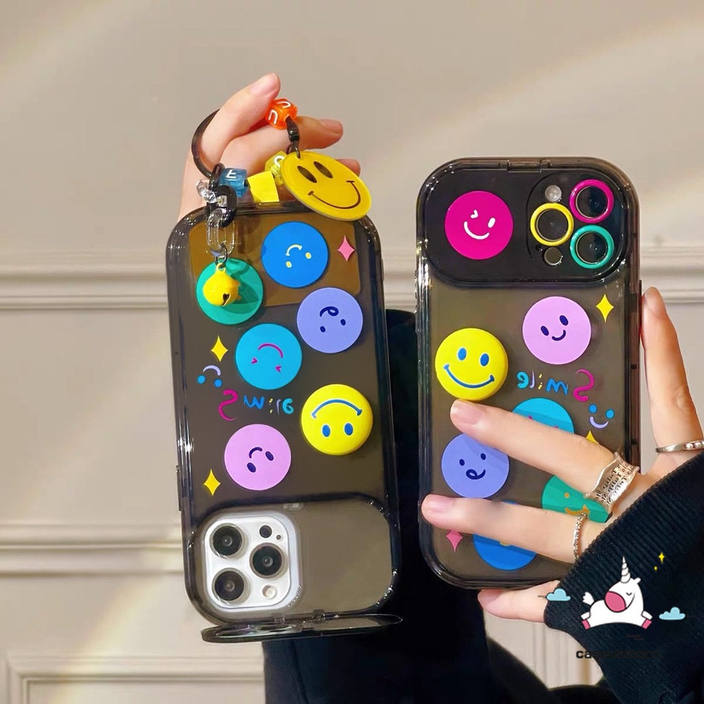 Case Gelang Smiley Lucu Untuk Vivo Y20 Y11 Y91C Y17 Y15 Y12i Y12 Y1S Y11s Y20s G Y20i Y12s Y12A Y30G Y20A Y20G Kartun Smile Kreatif Flip Make Up Cermin Hitam Lembut Penutup Belakang