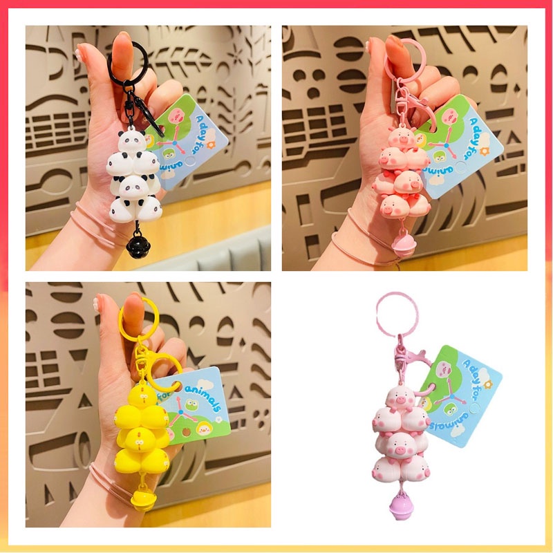 Gantungan Kunci Babi PVC Kartun Panda Ayam Keyring Set Hewan Anak Dewasa Hadiah